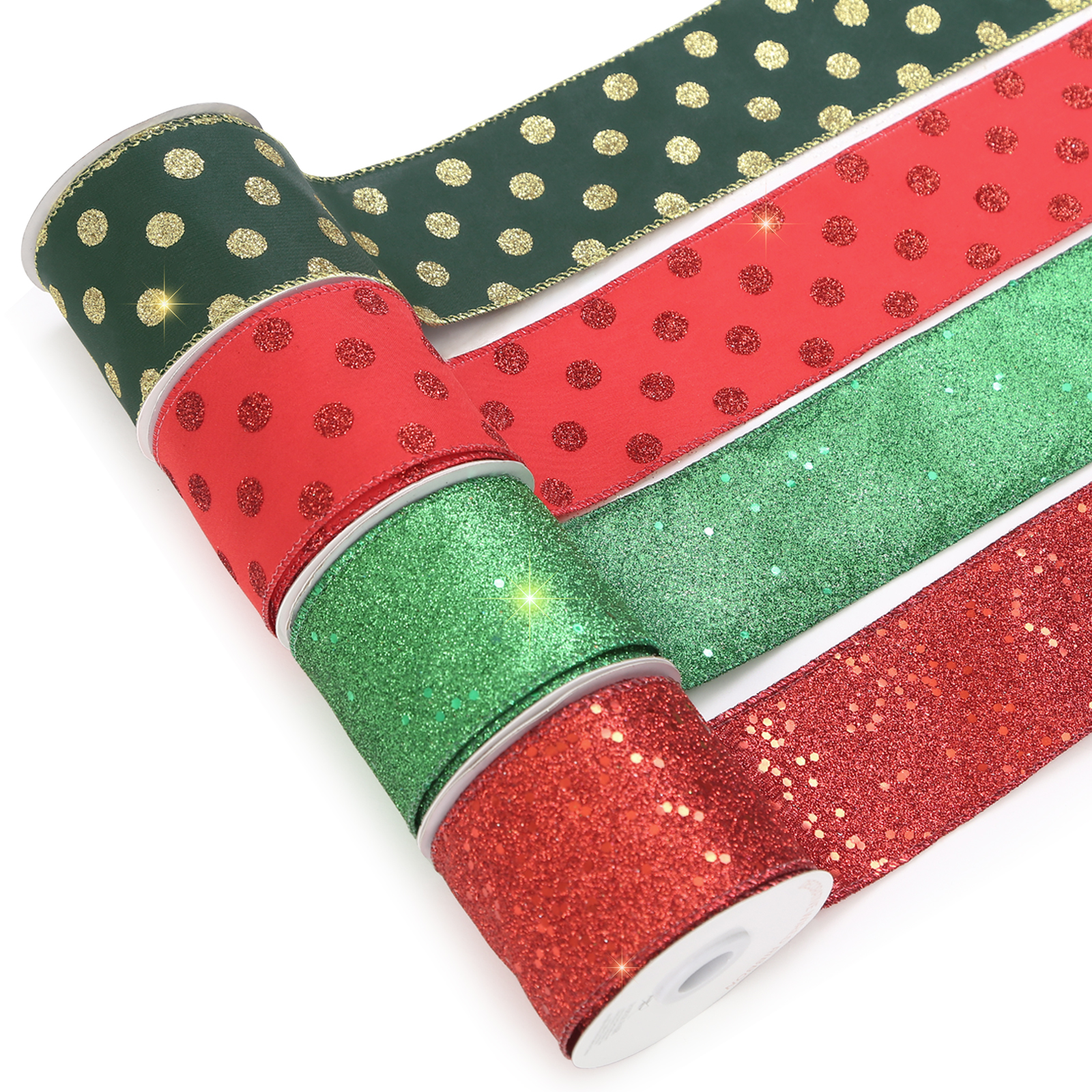 Christmas Ribbon Wired 1.5 Inch Set of 4 Ribbon Wire Red, Green, Gold,  Silver / White Sheer Organza Glitter Gift, Xmas Ribbons Decoration, Holiday  Craft, Gifts Wrap 40 Yards / 10 Yard Ea. Roll 